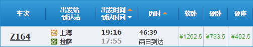 上海到拉萨火车
